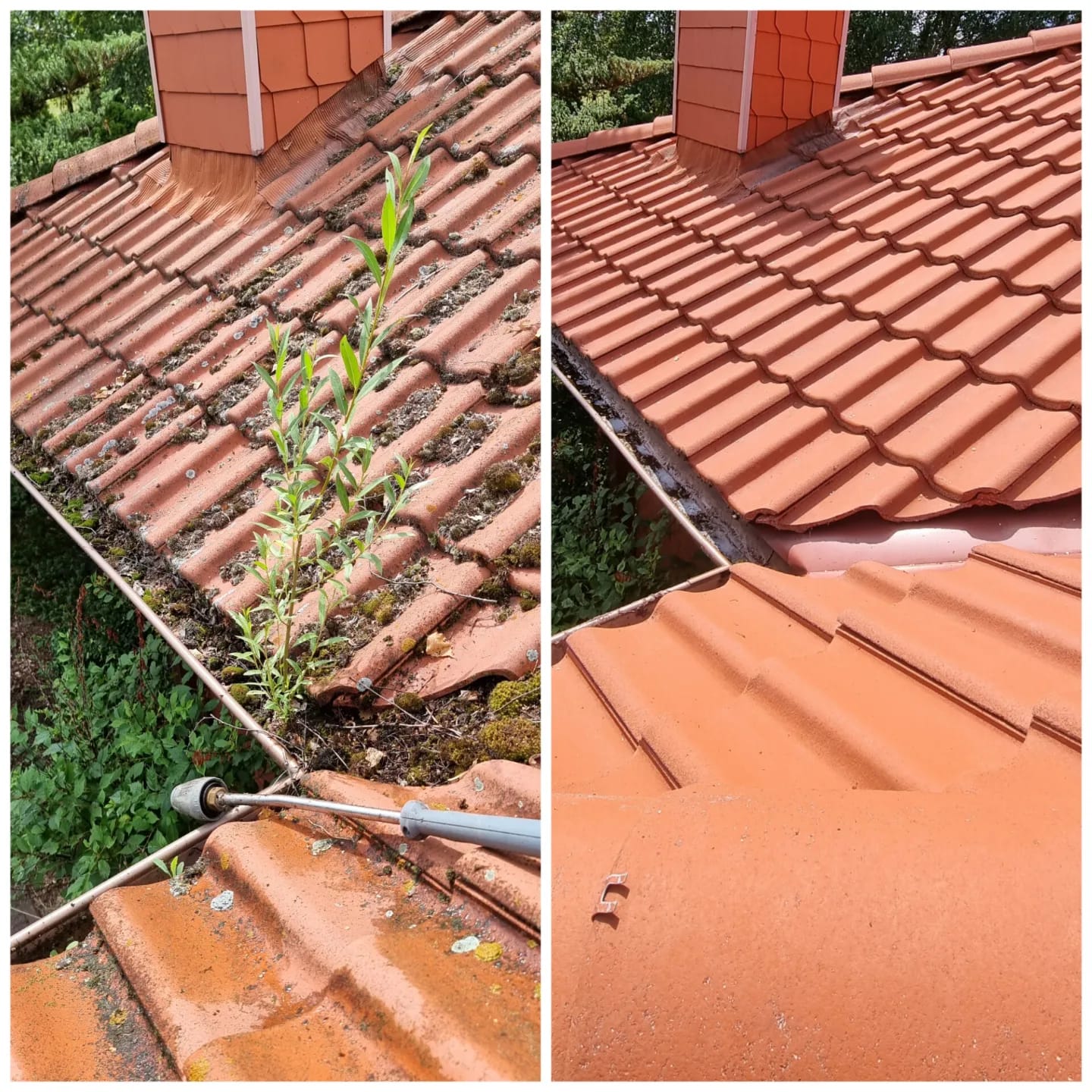 Efekt mycia wysokociśnieniowego dachu