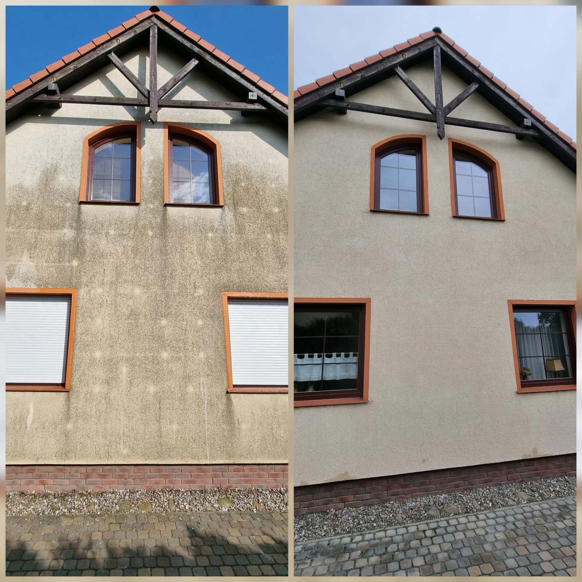 Efekt mycia wysokociśnieniowego elewacji