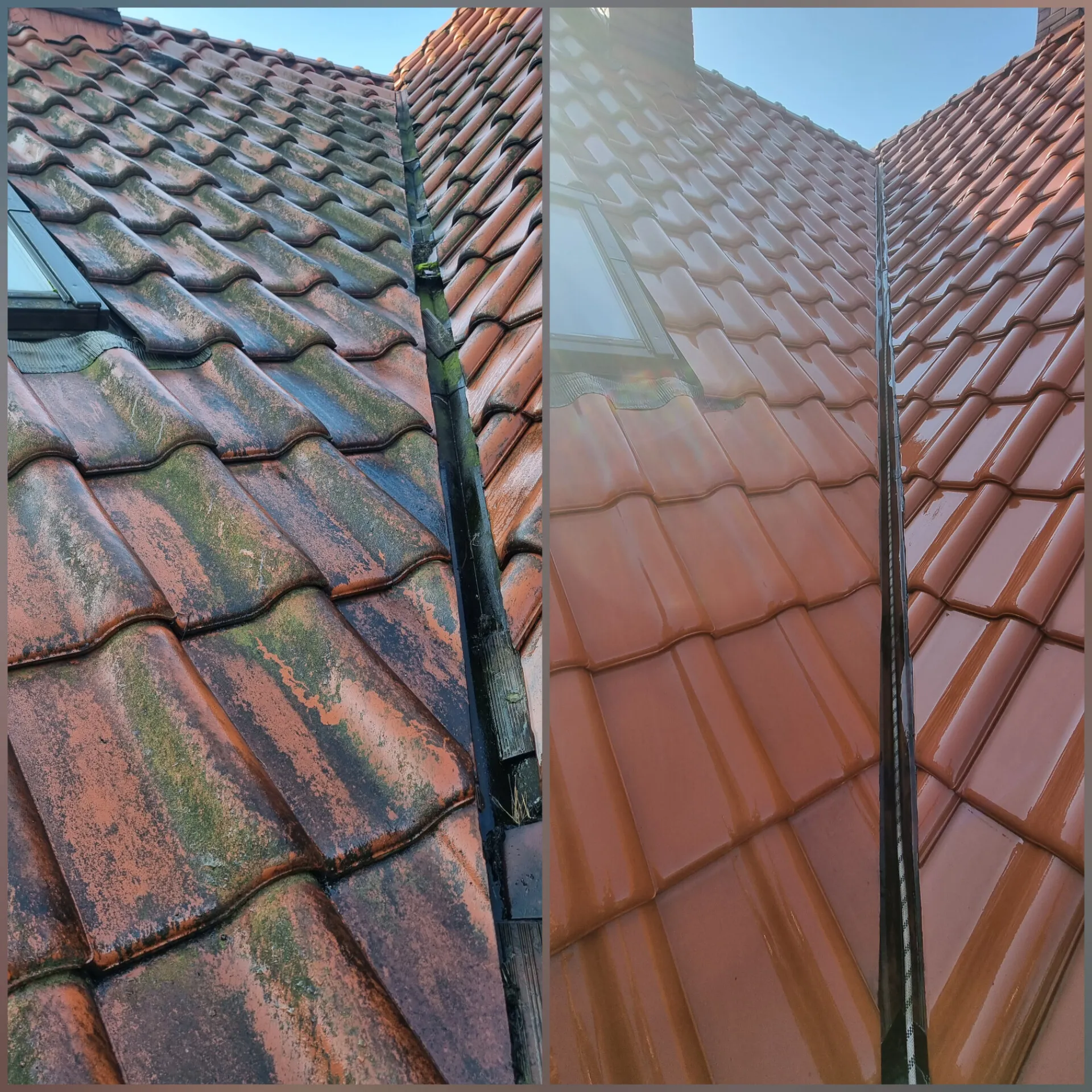 Efekt mycia wysokociśnieniowego dachu