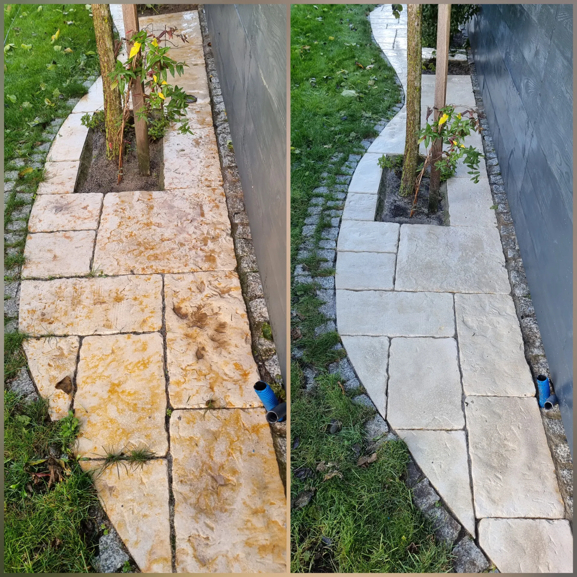 Efekt mycia wysokociśnieniowego chodnika